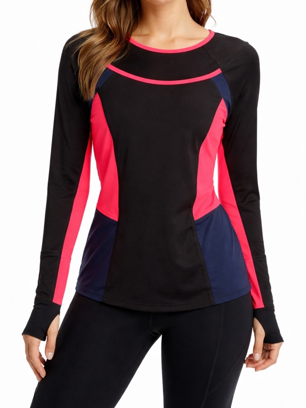 LULULEMON Long Sleeve Athletic Top Black Navy Pink Mesh Panel Thumbholes Size XS
